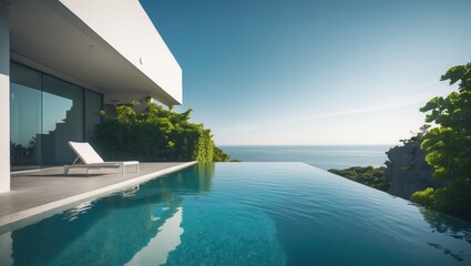 Fototapeta premium Low angle view of infinity pool with stunning sea vista.