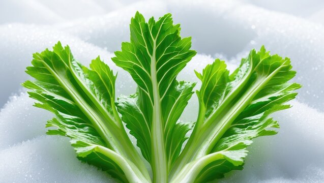 Celery leaf isolated against a background. View from above.