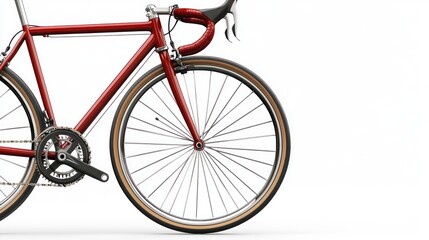 Fototapeta premium A sleek red bicycle with detailed components showcasing its frame wheels and handlebars for