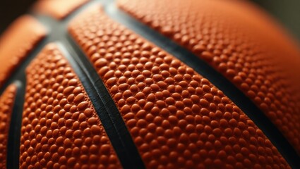 Fototapeta premium Close-up view of a basketball ball's texture. Textured surface designed for grip. The pattern is uniform and repetitive, emphasizing the design of sports equipment.