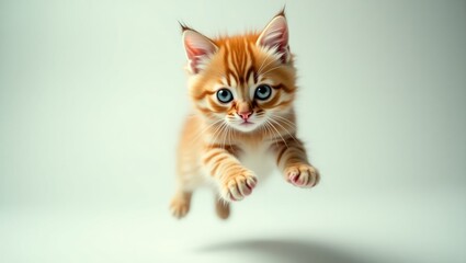 Obraz premium Little adorable Birman Cat leaping against a grey background.