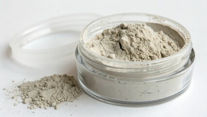 Gray Powder in Clear Jar on White Background