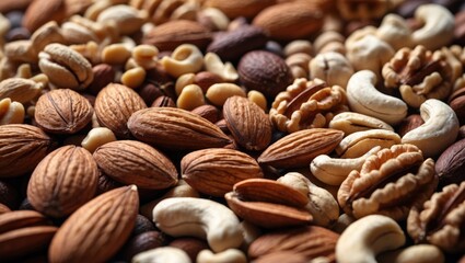 Obraz premium Close-up view of assorted nuts used as a background.