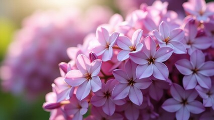Obraz premium Lilac flowers, background of spring flowers. Selective focus on the central blooms.