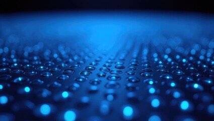 An abstract close-up of a textured pattern lit by blue light, gradually transitioning into a gradient of shadows. The image highlights depth, lighting, and repetition, providing a futuristic impres...