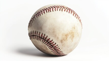 Worn Baseball with Visible Stitches and Cracks on a White Background Ideal for Sports Themes a