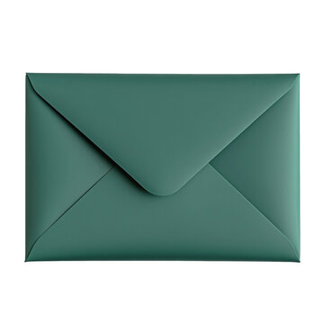 Dark green closed envelope in transparent background, with smooth texture, modern stationery for professional and personal correspondence