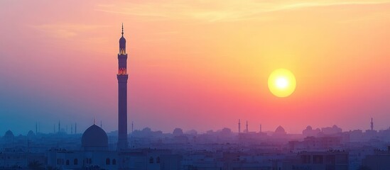 Obraz premium Majestic Sunset Over Mosque Cityscape