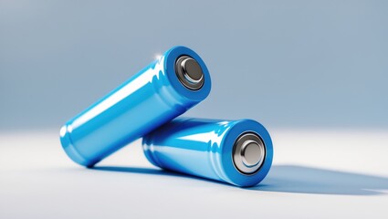 Light blue AA alkaline batteries placed separately on a white background.