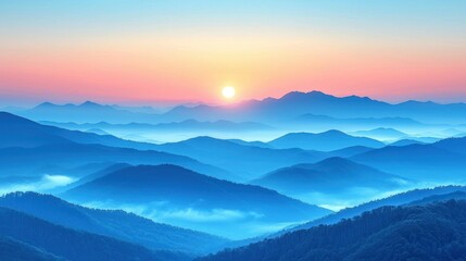 Obraz premium Majestic Sunrise over Misty Mountains: A Serene Landscape