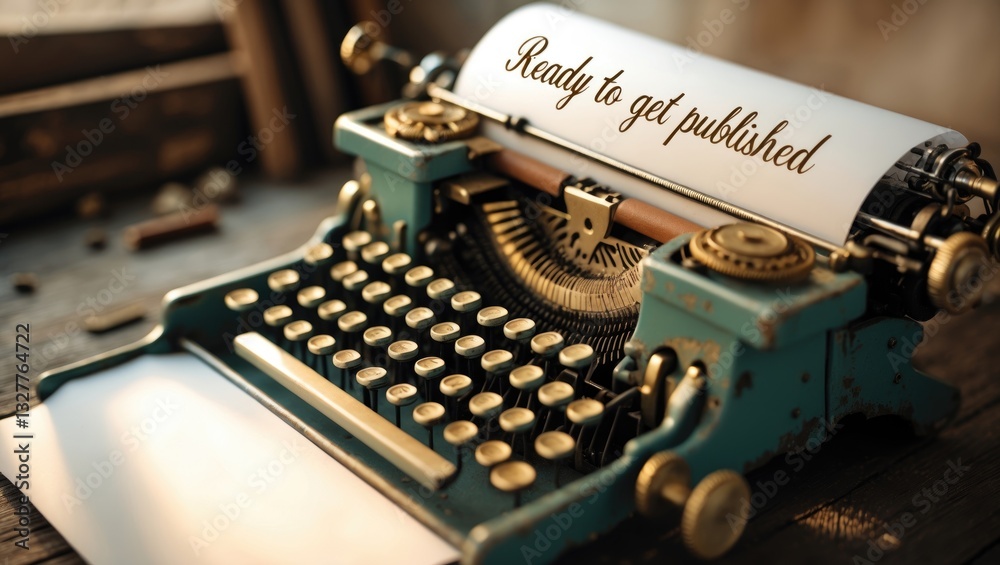 Fototapete close-up shot of a typewriter with a paper sheet displaying the phrase 