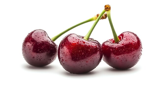 Ceri Merah Segar Dengan Tetesan Air Terisolasi Dengan Latar Belakang Putih