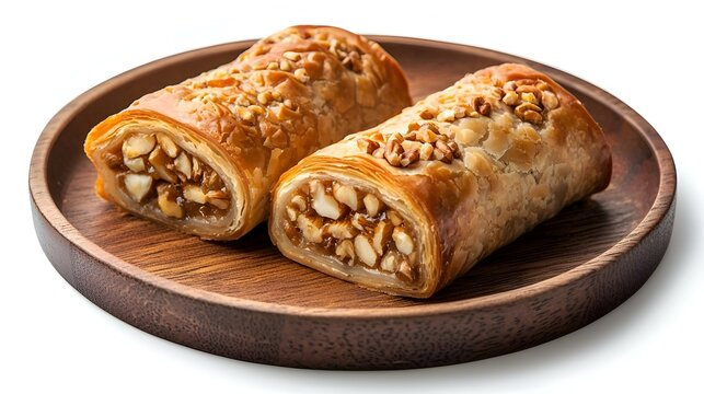 Pastry Gulung Isi Kacang Manis di Piring Kayu