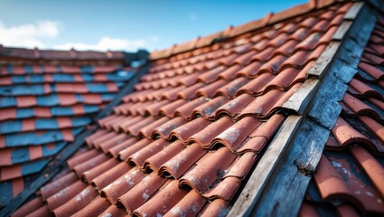 The old roof is damaged and the eaves are broken.