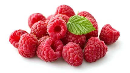 Pile of Fresh Raspberries isolated on white background