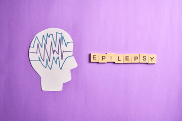 International Epilepsy Day, seizure disorder. Head papercut with stroke waves