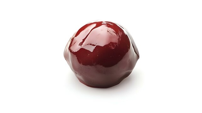 Satu Buah Ceri Merah Tua Mengkilap Terisolasi Dengan Latar Belakang Putih