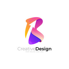 B logo and up arrow design colorful, letter B 3d colorful