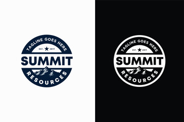 Top Peak Summit Rocky Mountain Mount Snow Silhouette for Adventure Outdoor Expedition Logo Design