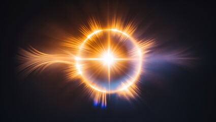 Fototapeta premium Real photographic lens flare light against a black background, convenient for adding an overlay or screen filter to images.