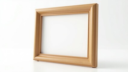 Fototapeta premium Wood retro photo frame set against a white background. Object with clipping path. Modern simple frame perfect for advertisement background and photography concept. Picture frame placed on white.