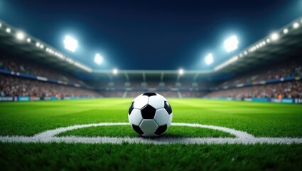 The soccer stadium featuring the ball positioned on the line.