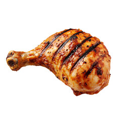 This image features a single grilled chicken leg, showing the char marks and texture of the meat.
