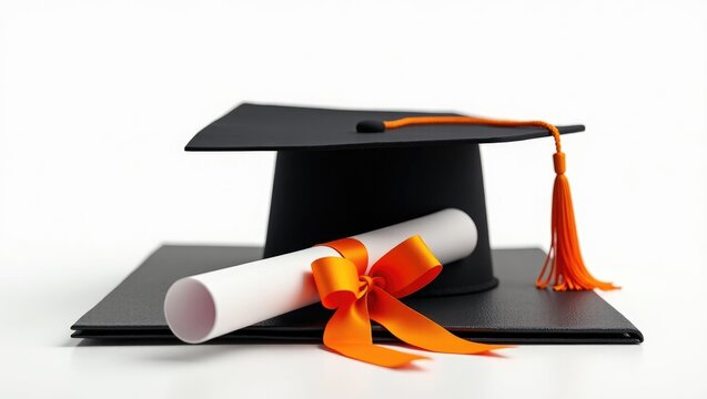 PNG, graduate hat and diploma, isolated on a white background.