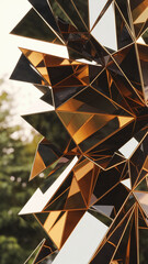 Fototapeta premium Abstract gold and bronze geometric structure, reflecting light, creating a modern and luxurious feel, suitable for various design projects