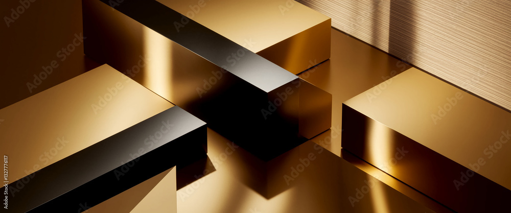 Poster Abstract image of gold and black geometric shapes, creating a modern and luxurious display, perfect for showcasing products or as a stylish background