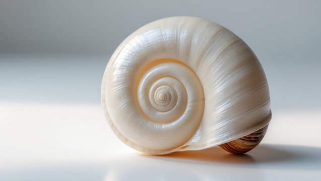 Image of a large empty ocean snail shell resting on a white background.