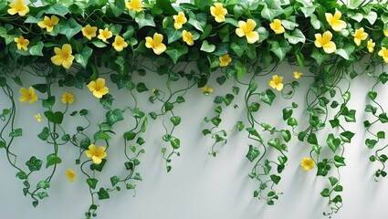 Plant and flower vine with green ivy leaves hanging and climbing, isolated on a white background.