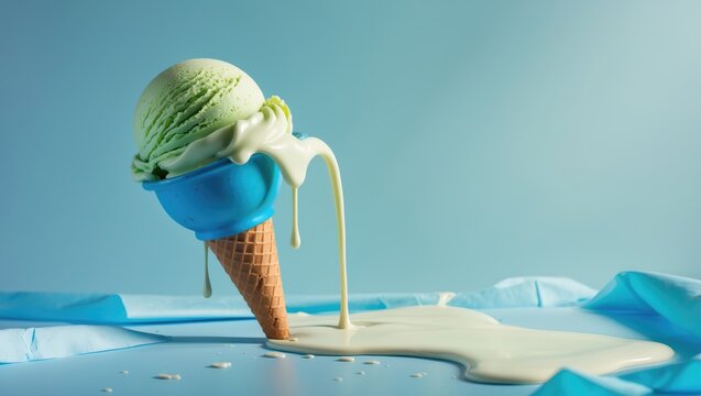 The melted ice cream globe falls. Concept of global warming.
