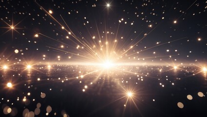 Real lens flare light effect. Sparkling rays leak onto a black backdrop. Optical spotlight effect. Flash leakage beam.