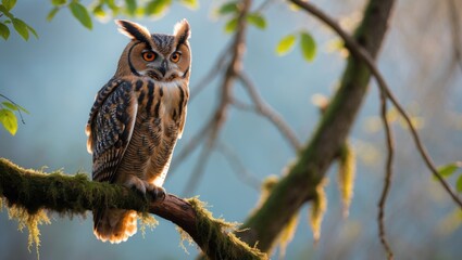 Obraz premium The long-eared owl (Asio otus) perched on a branch.