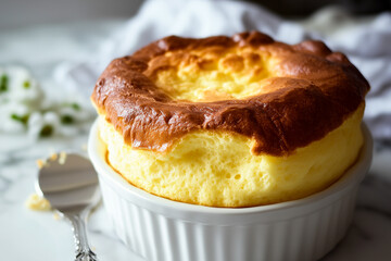 Cheese souffle with a golden crust that shatters when cut