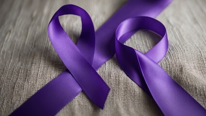 Purple ribbons styled with a toning copy space background, awareness.