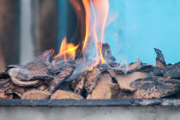 Burning charcoal to burn satay or meat. Hot	
