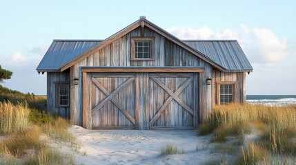 Coastal Cottage: Rustic charm meets seaside serenity as an old weathered wooden cottage stands gracefully on a sandy shore, with the ocean breeze gently whispering through the tall grass. 