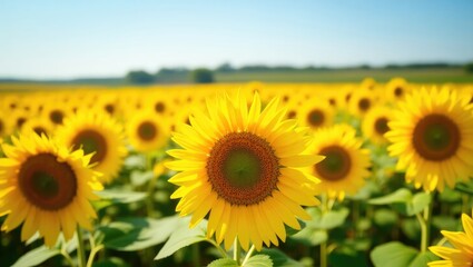 Sunflowers in a field close-up, farming, harvest, vibrant, stunning, summer, spring, nature, yellow