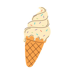Ice cream with sprinkles in a waffle cone. Vector element. Flat style. Colored