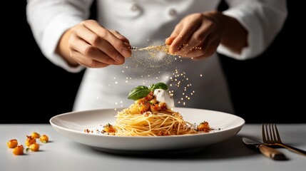 Pasta dish garnished by chef