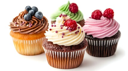 colorful of mini tasty cupcake isolated on white