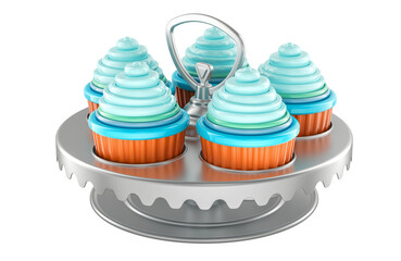 Cupcake toy set from plastic. 3D rendering isolated on transparent background