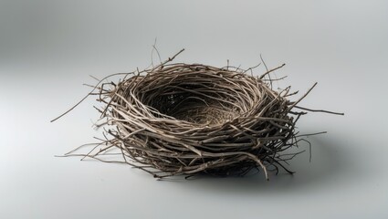 Studio image of a vacant bird nest isolated on a background.