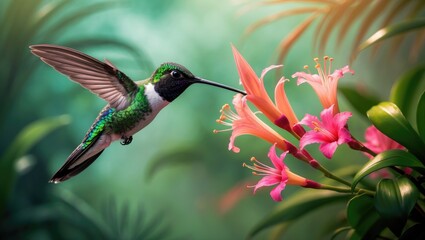 Fototapeta premium Swallowtail hummingbird sipping nectar