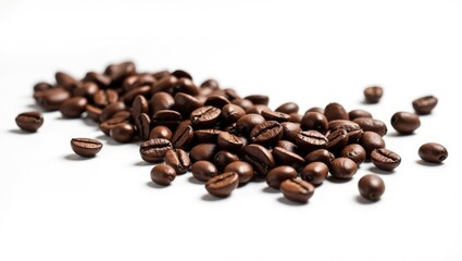 Obraz premium pile of coffee beans on a white background
