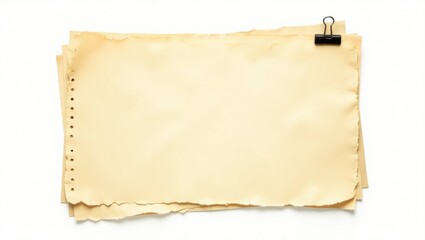 Stack of aged vintage papers set against a white background