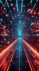 Fototapeta premium Futuristic digital tunnel with vibrant lights and motion effects