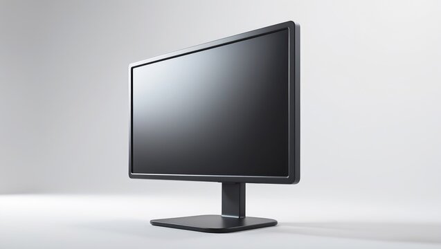 Perspective view of black monitor, set against a white background.
